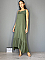 Γυναικείο φόρεμα maxi μονόχρωμο ασύμετρο με βολάν | Χακί