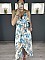 Γυναικείο maxi φόρεμα floral ασύμμετρο κρουαζέ με βολάν και ραντάκι | Γαλάζιο