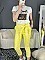Γυναικείο παντελόνι ψηλόμεσο ελαστικό με ζώνη του ίδιου υφάσματος | Κίτρινο