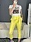 Γυναικείο παντελόνι ψηλόμεσο ελαστικό με ζώνη του ίδιου υφάσματος | Κίτρινο