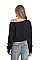 Γυναικεία φούτερ μπλούζα cropped με στάμπα μακρύ μανίκι και κορδόνι στο κάτω μέρος | Μαύρο
