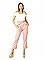 Γυναικείο υφασμάτινο παντελόνι all seasons με λάστιχο και ζώνη στη μέση ρεβέρ στο τελείωμα και τσέπες | Ροζ